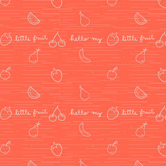Hello my little fruit cute seamless pattern red background kids design cutie frutti collection