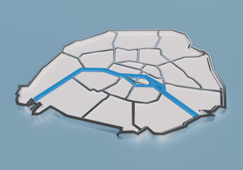 PLAN de PARIS en 3D avec arrondissements blanc