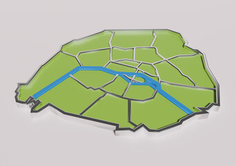 PLAN de PARIS en 3D avec arrondissements