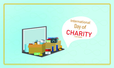 International day of charity design of poster. September 5. vector illustration of Donations in cardboard boxes.