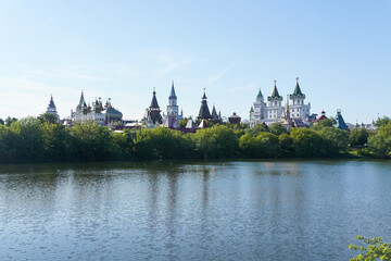 Izmailovo Kremlin on the lake shore in summer, Moscow, Russia