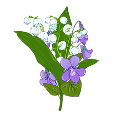 bouquet of forest lilies of the valley and violets
