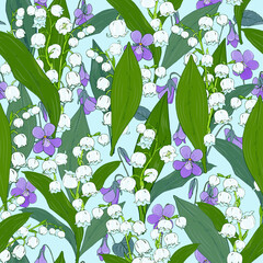 forest lilies of the valley and violets on a light background