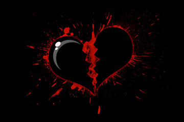 Stylized broken heart in blood on a black background