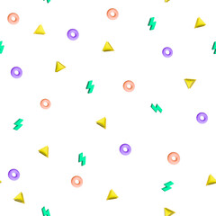 3D Illustration of Colorful Geometric Pattern Triangle Donut Zigzag 80s 90s Style Nostalgia