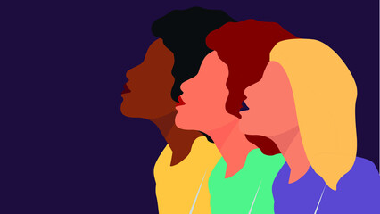 Flat illustration of women with neon colors, girl power.