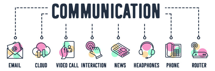 Communication web icon. email, cloud connection, video call, interaction, news, headphones, office phone, router vector illustration concept.