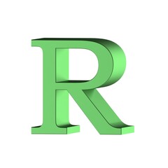 Green 3D render font alphabet letter R