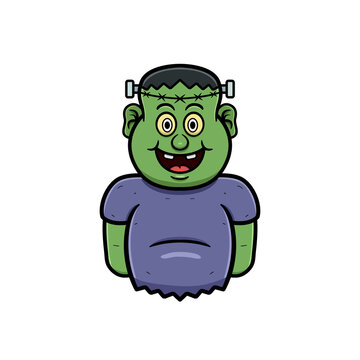 Cartoon Mascot Of Cute Frankenstein Man.Vector And Illustration
