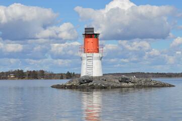 Naklejka premium Sweden Scandinavia nature lake boats light house birds 