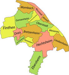 Obraz premium Pastel flat vector administrative map of MAINZ, GERMANY with name tags and black border lines of its districts