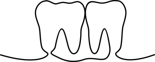 Vector illustration of a tooth drawn in one line. Vector tooth continuous line.