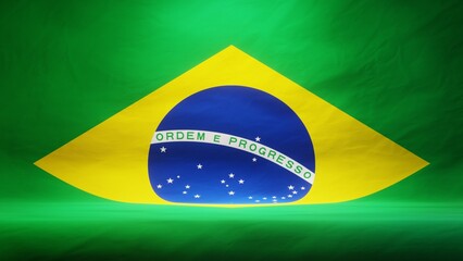Fototapeta premium Studio backdrop with draped flag of Brazil for presentation or product display. 3D rendering