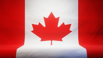 Studio backdrop with draped flag of Canada for presentation or product display. 3D rendering