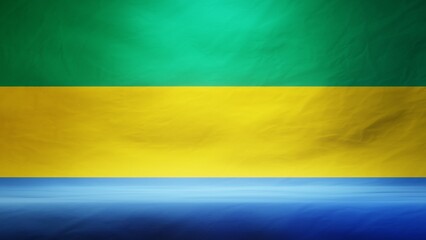 Studio backdrop with draped flag of Gabon for presentation or product display. 3D rendering