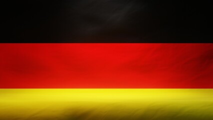 Studio backdrop with draped flag of Germany for presentation or product display. 3D rendering