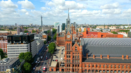 Fototapeta na wymiar Aerial view over Kings Cross - St Pancras train station in London