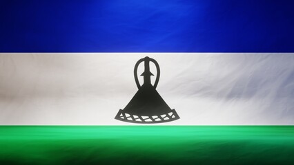 Studio backdrop with draped flag of Lesotho for presentation or product display. 3D rendering