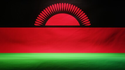 Obraz premium Studio backdrop with draped flag of Malawi for presentation or product display. 3D rendering