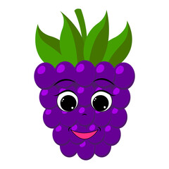 Cute cartoon blackberry character. Smiling happy blackberry. Children's print for a t-shirt. Vector illustration isolated on transparent background