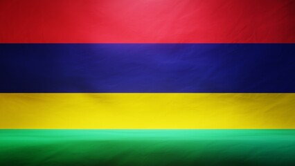 Studio backdrop with draped flag of Mauritius for presentation or product display. 3D rendering