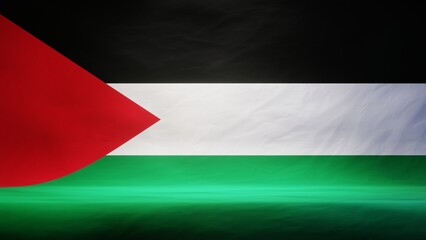 Fototapeta premium Studio backdrop with draped flag of Palestine for presentation or product display. 3D rendering
