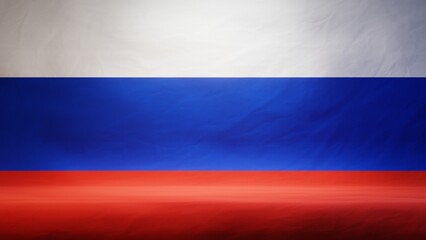 Studio backdrop with draped flag of Russia for presentation or product display. 3D rendering