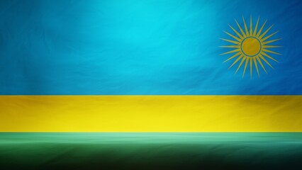 Studio backdrop with draped flag of Rwanda for presentation or product display. 3D rendering