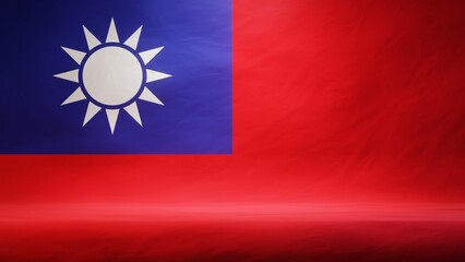 Studio backdrop with draped flag of Taiwan for presentation or product display. 3D rendering