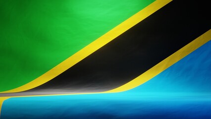 Studio backdrop with draped flag of Tanzania for presentation or product display. 3D rendering