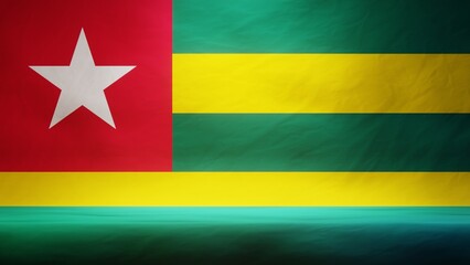 Studio backdrop with draped flag of Togo for presentation or product display. 3D rendering