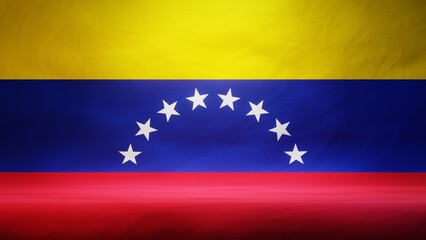 Studio backdrop with draped flag of Venezuela for presentation or product display. 3D rendering