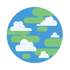 Abstract Geometric Flat Design of Planet Earth Globe with Clouds Islands and Ocean