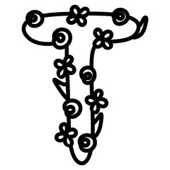 Doodle letter T with flowers 