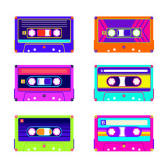 80s 90s Nineties Nostalgia Audio Cassette Tapes Music Vibrant Colorful Neon