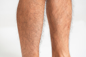 Close up of the Asian man leg hair