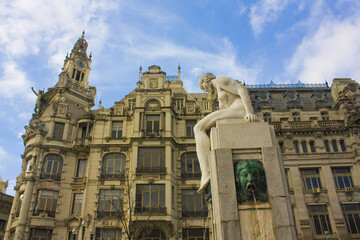 Fountain of Youth or Naked Girl on Liberdade Square (Liberty Square) in Porto, Portugal