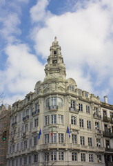 Fototapeta na wymiar Facade of beautiful building on the Liberty Square in Porto, Portugal 