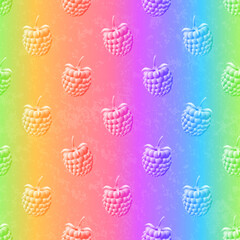 Rainbow summer pattern with glossy raspberries
