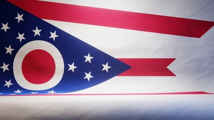 Studio backdrop with draped flag of the US state of Ohio. 3D rendering