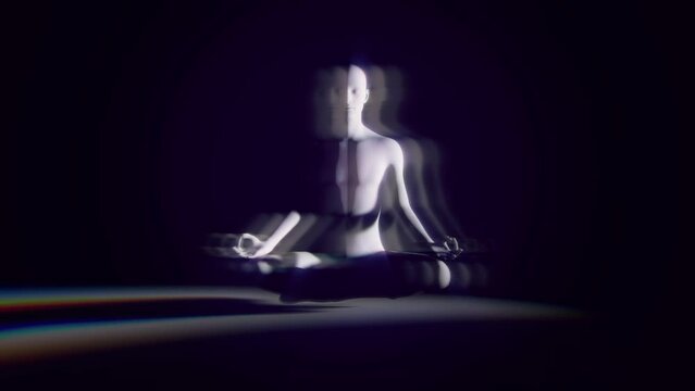 Looped 3D animation light rotates around a levitating yogi creating unusual lighting effects