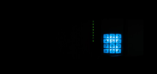 Numpad of remote control panel of the security system in the apartment. activating a modern alarm...