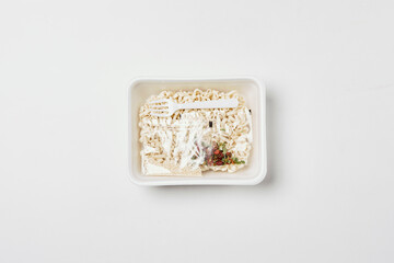Instant noodles composition. Noodles on white background