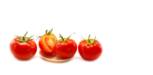 Fresh red tomatoes on a white background. Close-up, design, banner.