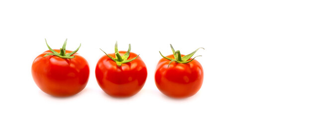 Fresh red tomatoes on a white background. Close-up, design, banner.