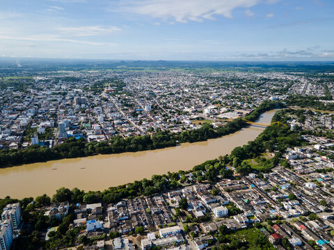 aerial view of the Sinu river in the city of Monteria_Colombia