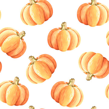 Pumpkin seamless pattern. Watercolor vintage illustration. Isolated on a white background.For design
