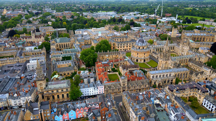 The amazing city of Oxford with its ancient University buildings from above