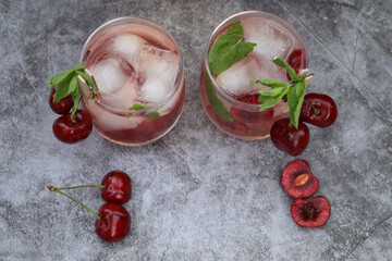 cold drink with cherry and mint