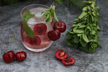 cold drink with cherry and mint
